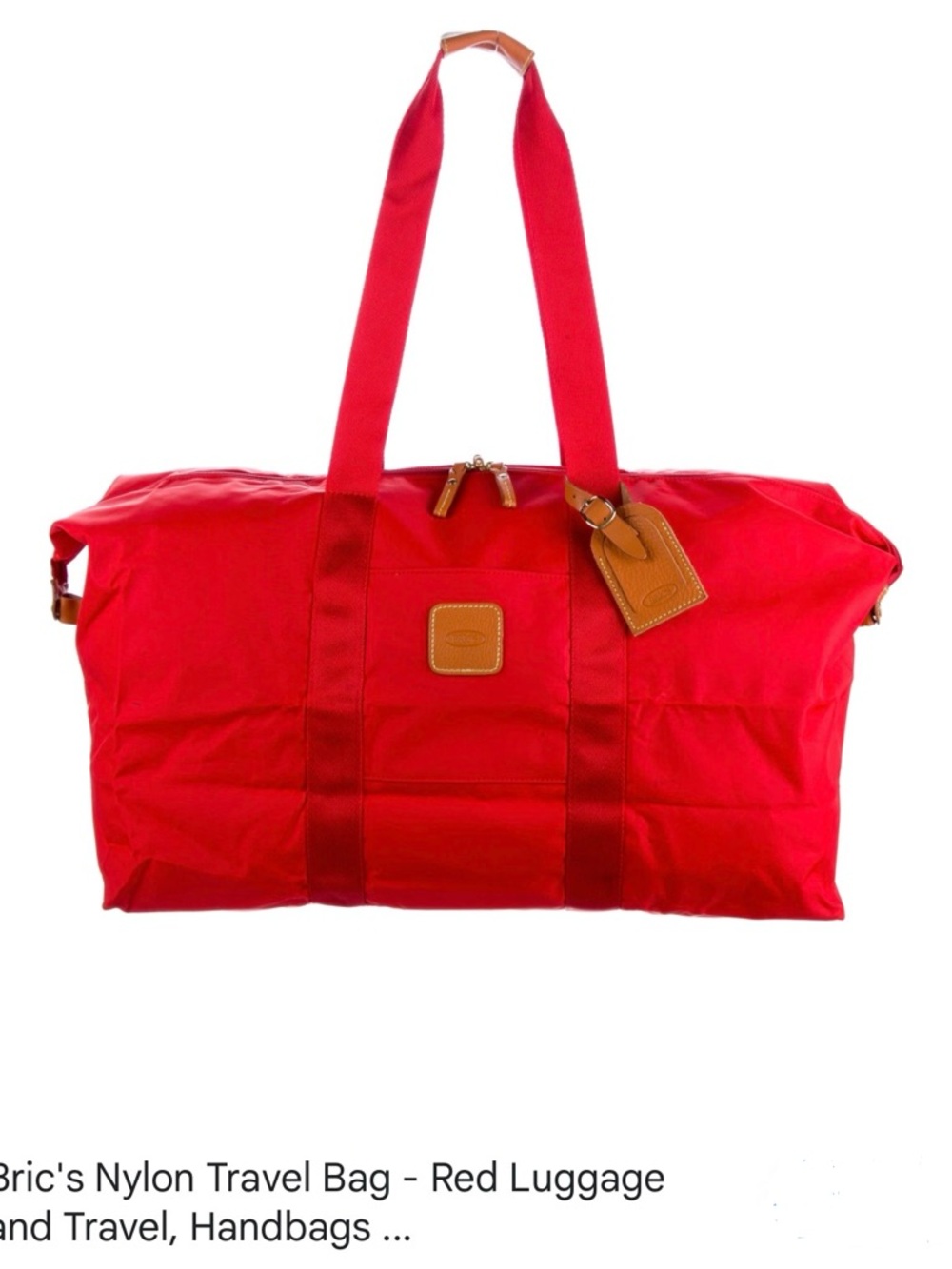 Bric's Red Nylon Tote with Tan Leather Straps